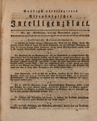 Gnädigst privilegiertes Altenburgisches Intelligenzblatt Dienstag 28. November 1820