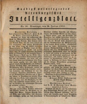 Gnädigst privilegiertes Altenburgisches Intelligenzblatt Dienstag 24. Juli 1821