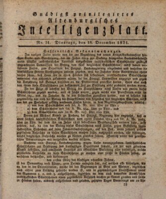 Gnädigst privilegiertes Altenburgisches Intelligenzblatt Dienstag 18. Dezember 1821