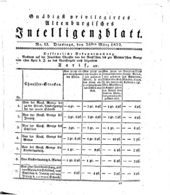 Gnädigst privilegiertes Altenburgisches Intelligenzblatt Dienstag 26. März 1822