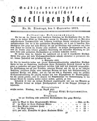 Gnädigst privilegiertes Altenburgisches Intelligenzblatt Dienstag 3. September 1822