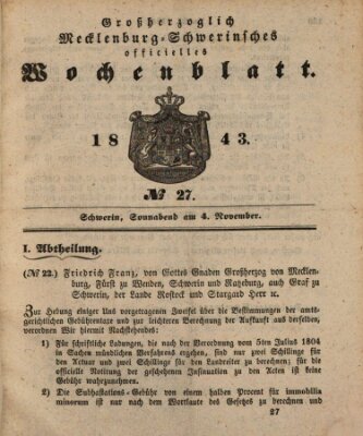 Großherzoglich-Mecklenburg-Schwerinsches officielles Wochenblatt Samstag 4. November 1843