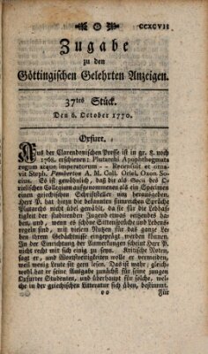 Göttingische Anzeigen von gelehrten Sachen (Göttingische Zeitungen von gelehrten Sachen) Samstag 6. Oktober 1770