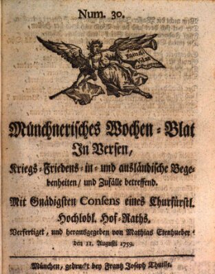 Münchnerisches Wochen-Blat in Versen Samstag 11. August 1759