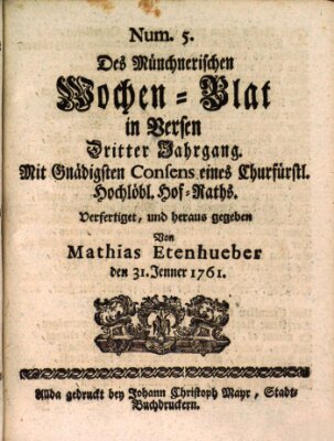 Münchnerisches Wochen-Blat in Versen Samstag 31. Januar 1761