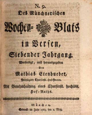 Münchnerisches Wochen-Blat in Versen Samstag 2. März 1765