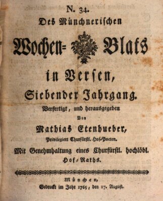 Münchnerisches Wochen-Blat in Versen Samstag 17. August 1765