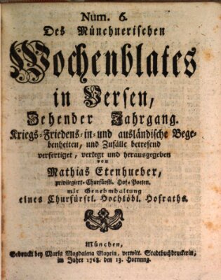 Münchnerisches Wochen-Blat in Versen Samstag 13. Februar 1768