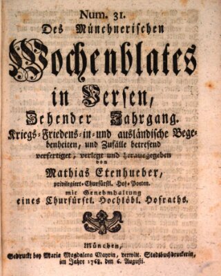 Münchnerisches Wochen-Blat in Versen Samstag 6. August 1768
