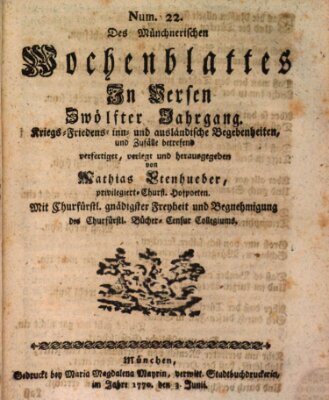 Münchnerisches Wochen-Blat in Versen Sonntag 3. Juni 1770