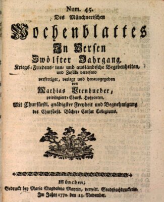 Münchnerisches Wochen-Blat in Versen Sonntag 11. November 1770