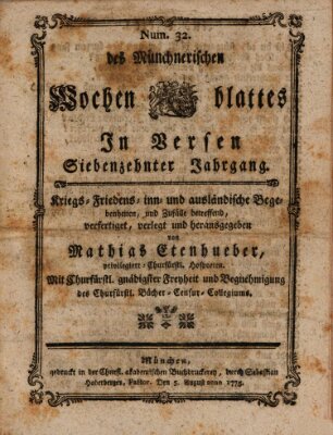 Münchnerisches Wochen-Blat in Versen Samstag 5. August 1775