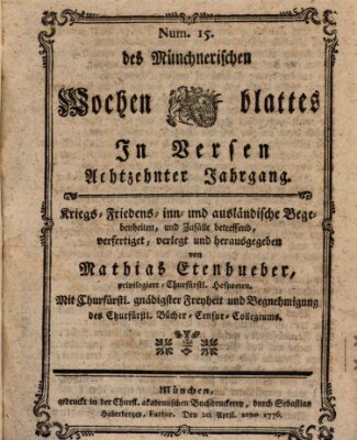 Münchnerisches Wochen-Blat in Versen Samstag 20. April 1776