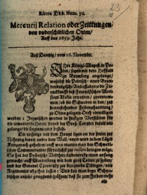 Mercurij Relation oder Zeittungen, von underschidlichen Orten (Süddeutsche Presse) Sonntag 16. November 1659