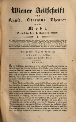 Wiener Zeitschrift für Kunst, Literatur, Theater und Mode Dienstag 2. Januar 1838