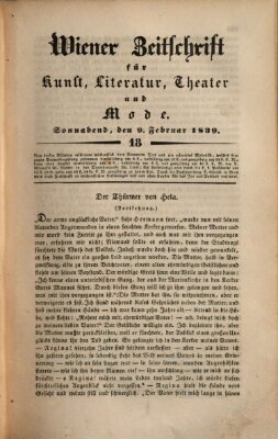 Wiener Zeitschrift für Kunst, Literatur, Theater und Mode Samstag 9. Februar 1839
