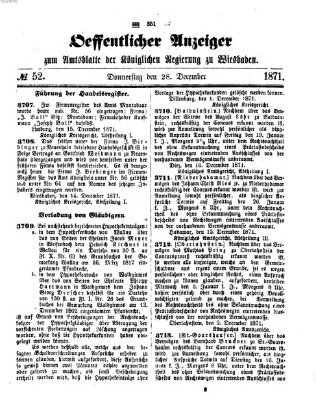 Amtsblatt der Regierung in Wiesbaden (Herzoglich-nassauisches allgemeines Intelligenzblatt) Donnerstag 28. Dezember 1871