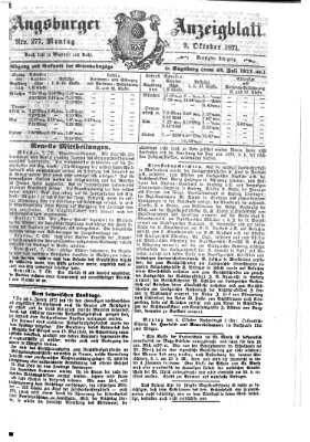 Augsburger Anzeigeblatt Montag 9. Oktober 1871