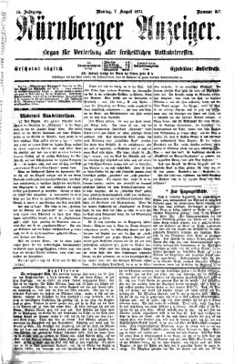 Nürnberger Anzeiger Montag 7. August 1871