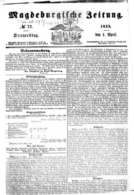 Magdeburgische Zeitung Donnerstag 1. April 1858