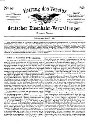 Zeitung des Vereins Deutscher Eisenbahnverwaltungen (Eisenbahn-Zeitung) Sonntag 20. Juli 1862