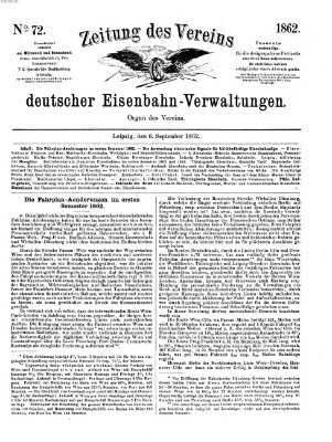 Zeitung des Vereins Deutscher Eisenbahnverwaltungen (Eisenbahn-Zeitung) Samstag 6. September 1862