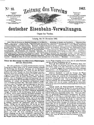 Zeitung des Vereins Deutscher Eisenbahnverwaltungen (Eisenbahn-Zeitung) Mittwoch 19. November 1862