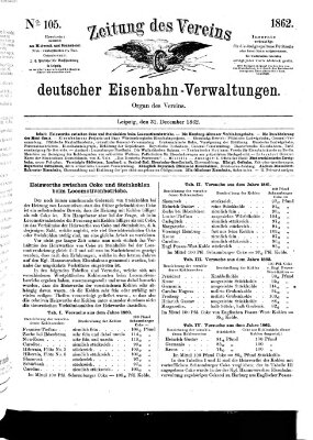 Zeitung des Vereins Deutscher Eisenbahnverwaltungen (Eisenbahn-Zeitung) Mittwoch 31. Dezember 1862