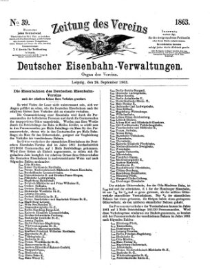 Zeitung des Vereins Deutscher Eisenbahnverwaltungen (Eisenbahn-Zeitung) Samstag 26. September 1863