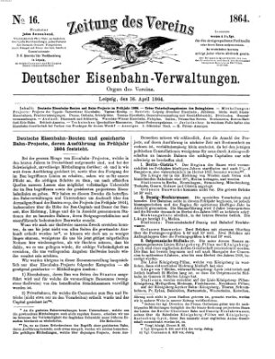 Zeitung des Vereins Deutscher Eisenbahnverwaltungen (Eisenbahn-Zeitung) Samstag 16. April 1864