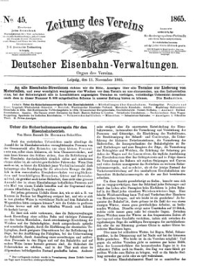 Zeitung des Vereins Deutscher Eisenbahnverwaltungen (Eisenbahn-Zeitung) Samstag 11. November 1865