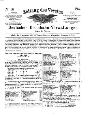 Zeitung des Vereins Deutscher Eisenbahnverwaltungen (Eisenbahn-Zeitung) Samstag 7. September 1867