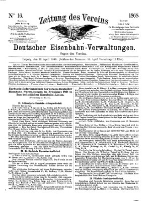 Zeitung des Vereins Deutscher Eisenbahnverwaltungen (Eisenbahn-Zeitung) Freitag 17. April 1868