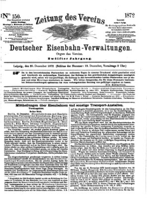 Zeitung des Vereins Deutscher Eisenbahnverwaltungen (Eisenbahn-Zeitung) Freitag 20. Dezember 1872