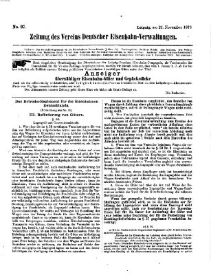 Zeitung des Vereins Deutscher Eisenbahnverwaltungen (Eisenbahn-Zeitung) Samstag 22. November 1873
