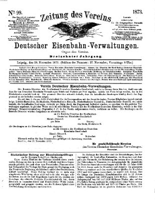 Zeitung des Vereins Deutscher Eisenbahnverwaltungen (Eisenbahn-Zeitung) Freitag 28. November 1873