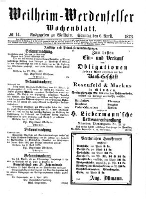 Weilheim-Werdenfelser Wochenblatt Sonntag 6. April 1873