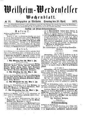 Weilheim-Werdenfelser Wochenblatt Sonntag 20. April 1873
