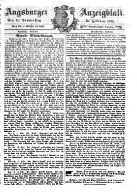 Augsburger Anzeigeblatt Donnerstag 15. Februar 1872