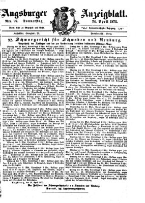 Augsburger Anzeigeblatt Donnerstag 24. April 1873