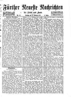 Fürther neueste Nachrichten für Stadt und Land (Fürther Abendzeitung) Dienstag 20. Februar 1872