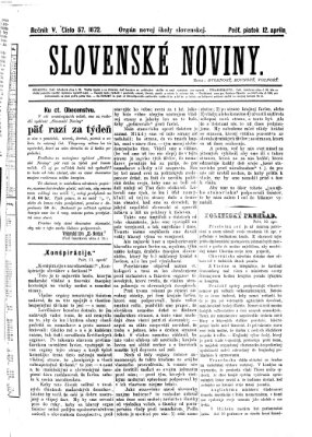 Slovenské noviny Freitag 12. April 1872