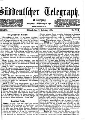 Süddeutscher Telegraph Mittwoch 17. September 1873