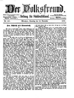 Der Volksfreund Samstag 22. November 1873