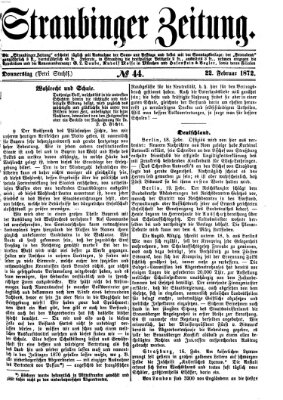 Straubinger Zeitung Donnerstag 22. Februar 1872