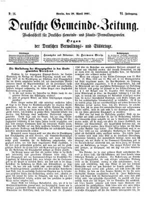 Deutsche Gemeinde-Zeitung Samstag 20. April 1867