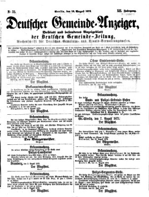 Deutsche Gemeinde-Zeitung Samstag 16. August 1873
