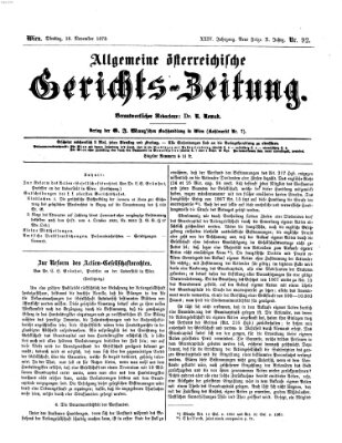 Allgemeine österreichische Gerichts-Zeitung Dienstag 18. November 1873