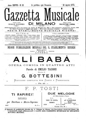 Gazzetta musicale di Milano Sonntag 10. August 1873