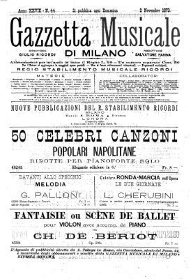 Gazzetta musicale di Milano Sonntag 2. November 1873